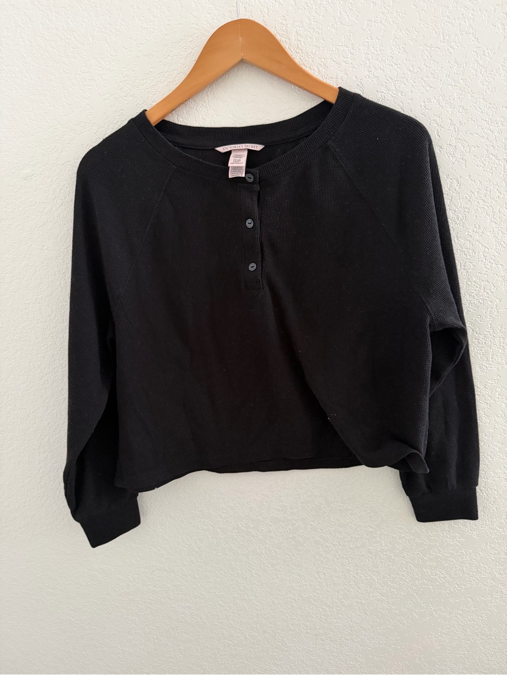 Victoria's Secret Black Long-Sleeve Henley Waffle Top